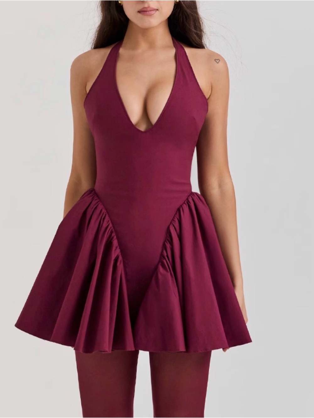 House of CB Valentia Wine Halter Burgundy Mini Dress